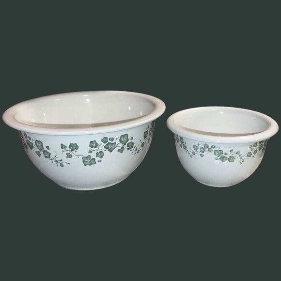 2 Vintage Corelle Callaway Nesting Ceramic Mixing Bowls Floral Ivy Design - Picture 7 of 8